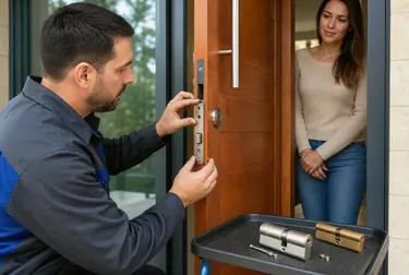 Chaveiro realizando a troca de uma fechadura.